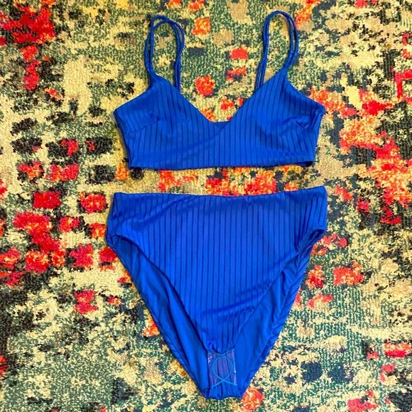 ASOS Blue High Waist Bikini NEW Size 10 - Picture 2 of 5